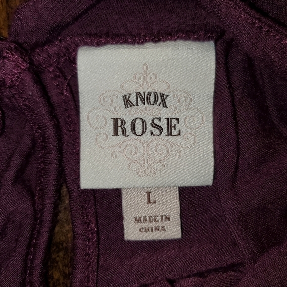 Knox Rose Long Sleeve Burgandy/Purple Cold Shoulder Ruffle Top Large - Picture 9 of 12